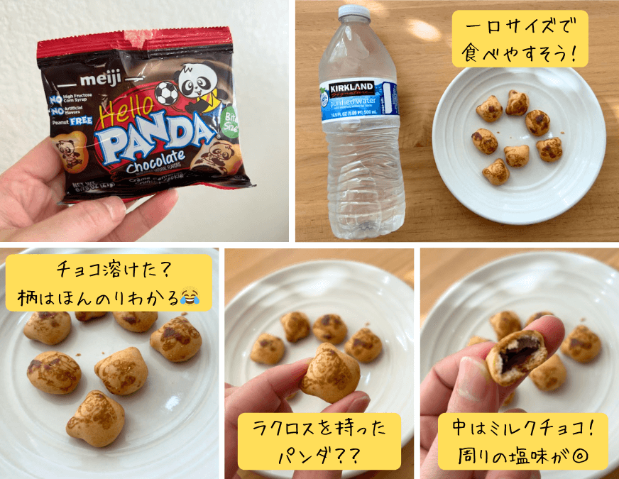 Hello Panda Chocolate/Meijiを試食している様子