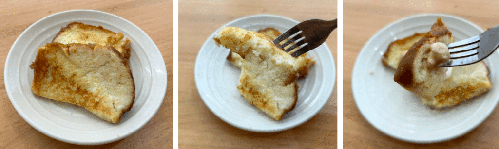 ふわふわ簡単フレンチトーストを試食している様子